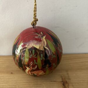 Russian Hand-Painted Christmas Ornament Vtg 2.5” Lacquer Wildlife Nature Decor